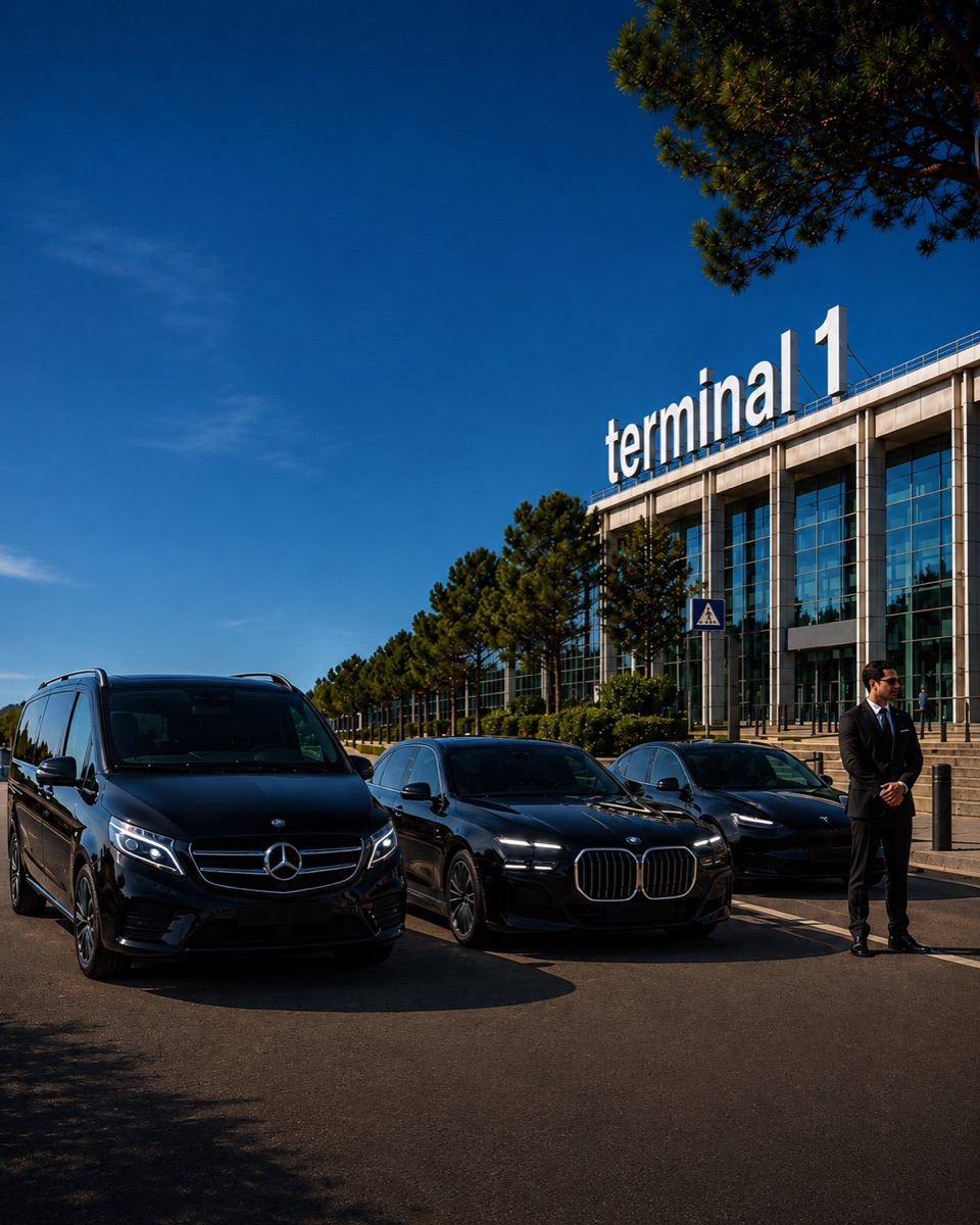 Flotte NeoShuttle et chauffeur devant le terminal